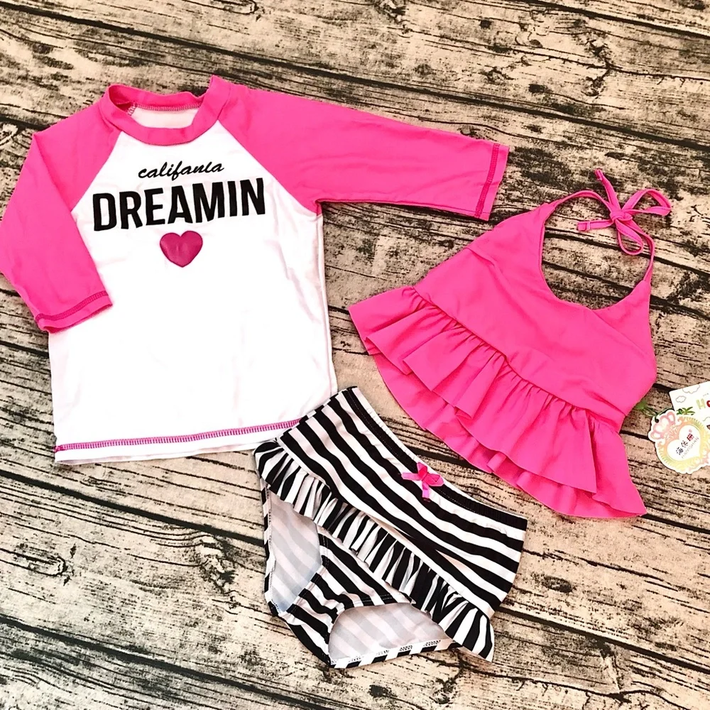 🎁 Super Cute Pink Girls 3 Pcs Bathing Suit_3-4T